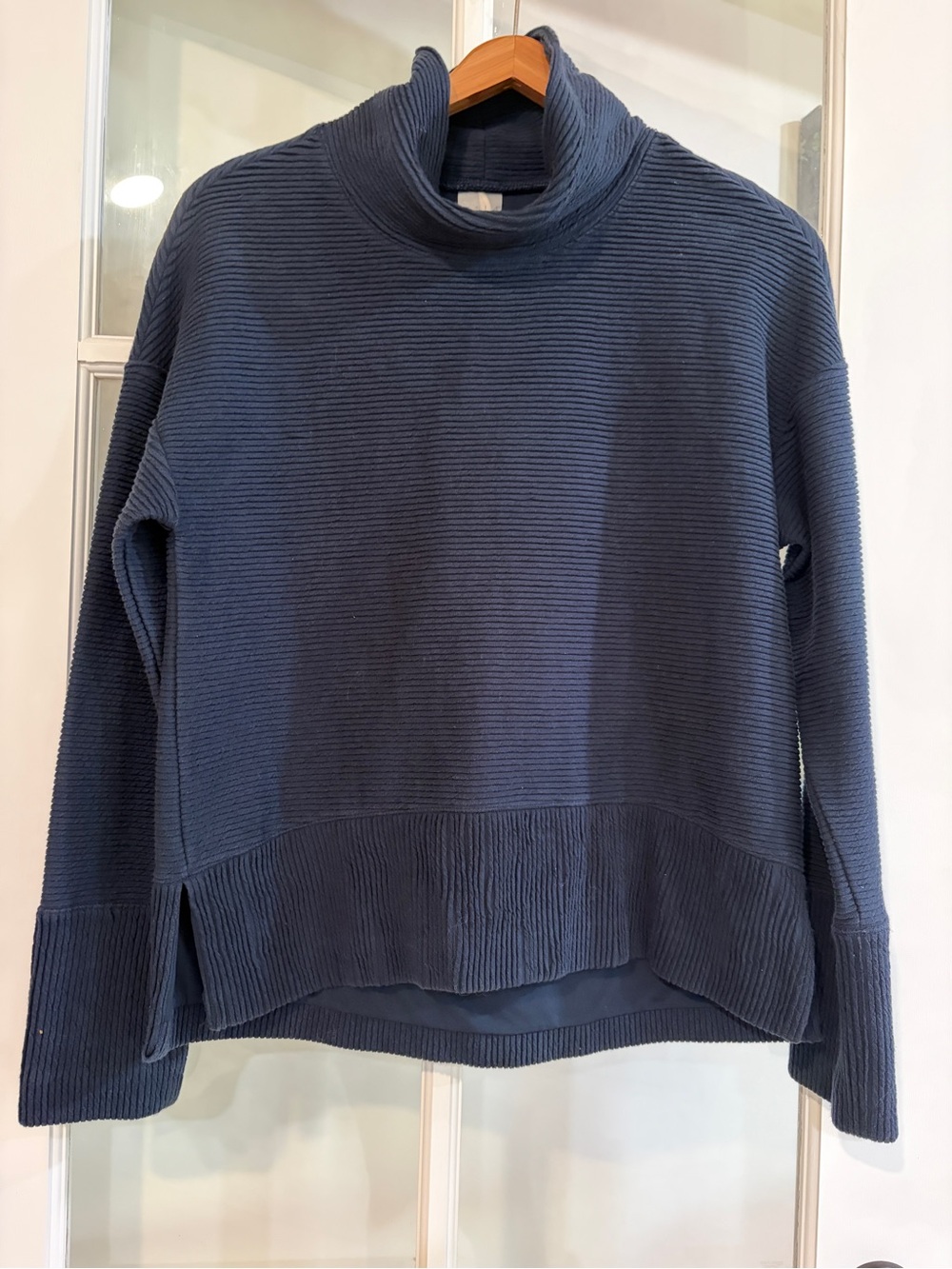 Calia Ribbed Mock Neck Oversized Sweatshirt Navy Top Athleisure
